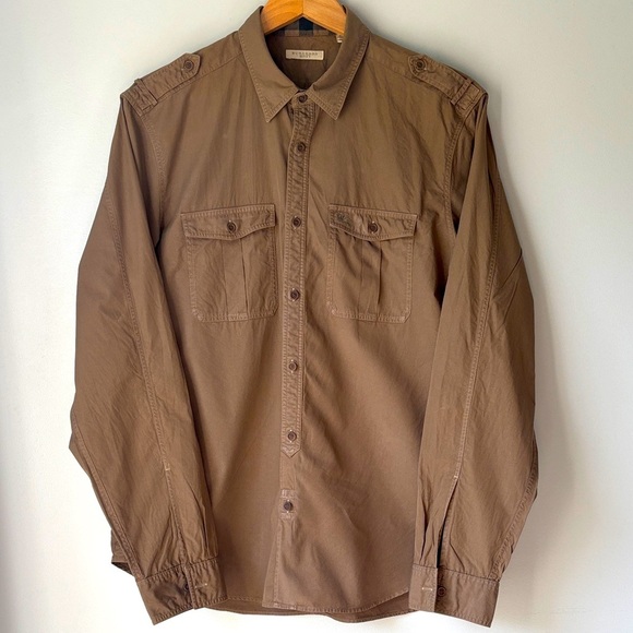 Burberry Brit Men’s Dark Brown Military style Shirt size XL - Picture 1 of 5